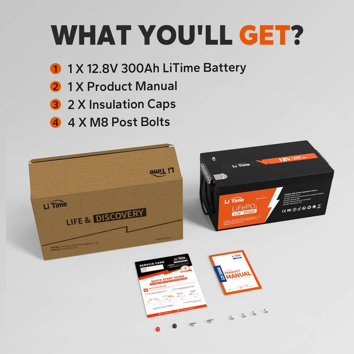 LiTime 12V 300Ah LiFePO4 Lithium Battery, Build-In 200A BMS, 3840Wh Energy