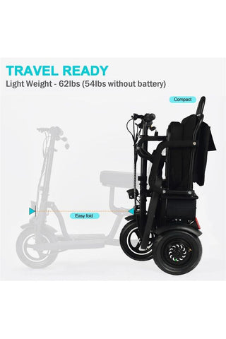 Image of MotoTec Folding Mobility Electric Trike 48v 700w Dual Motor Lithium Black