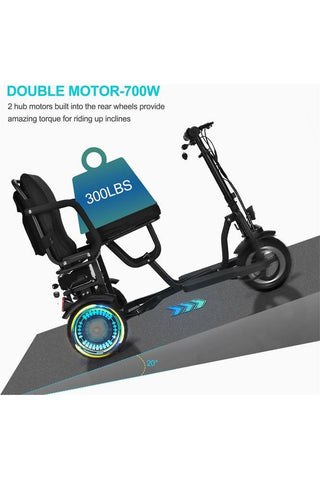 Image of MotoTec Folding Mobility Electric Trike 48v 700w Dual Motor Lithium Black