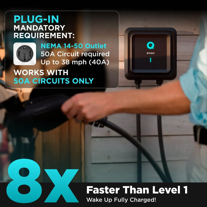 EVIQO Level 2 EV Charger NACS Plug-In 40A (Tesla, NEMA 14-50)