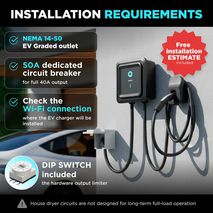 EVIQO Level 2 EV Charger NACS Plug-In 40A (Tesla, NEMA 14-50)