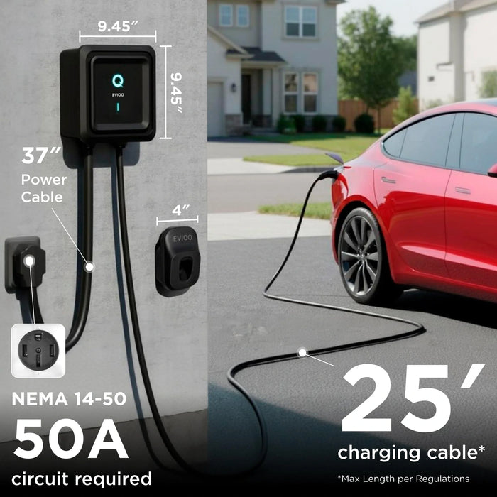 EVIQO Level 2 EV Charger NACS Plug-In 40A (Tesla, NEMA 14-50)