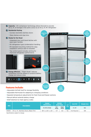 Image of Norcold Polar N10DC 12V DC 10 Cu. Ft. Refrigerator (Right Hand Swing Black)