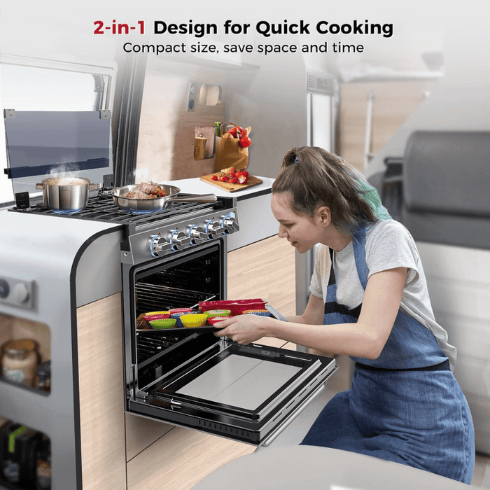 Camplux RV Stove Gas Range Oven w/ 3 Burners Cooktop 21 Inches CLASSIC