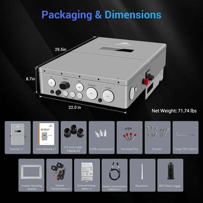 SunGoldPower 11.4KW Hybrid Split Phase Inverter w/ APS Transmitter
