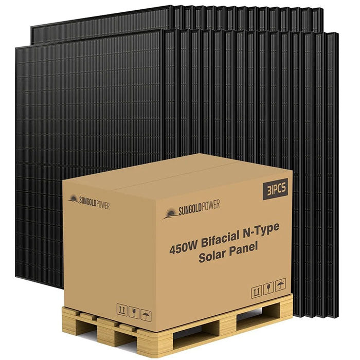 SunGoldPower 450 Watt Bifacial N-Type Monocrystalline Solar Panel Pallet (31 PANELS)