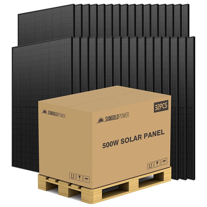 SunGoldPower 500W Mono Black PERC Solar Panel Full Pallet (32 PANELS)