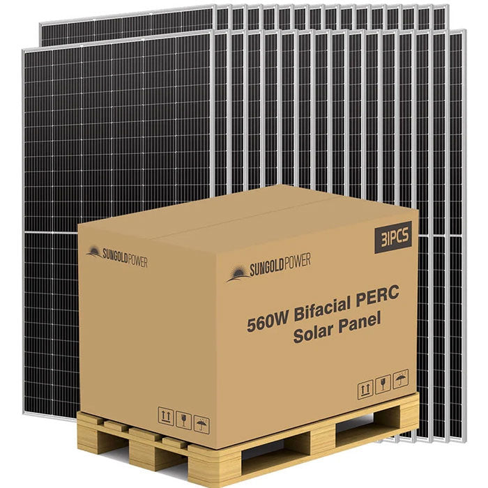 SunGoldPower 560W Bifacial PERC Solar Panel Pallet (31 PANELS)
