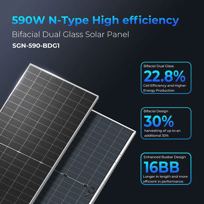 SunGoldPower 590 Watt Bifacial N-Type Monocrystalline Solar Panel