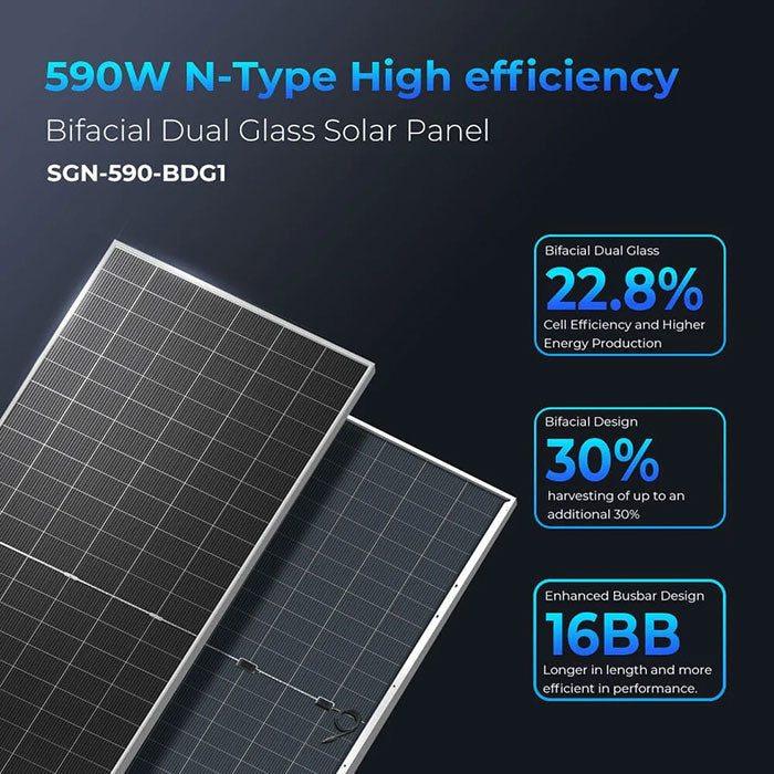 SunGoldPower 590 Watt Bifacial N-Type Monocrystalline Solar Panel Pallet (31 PANELS)