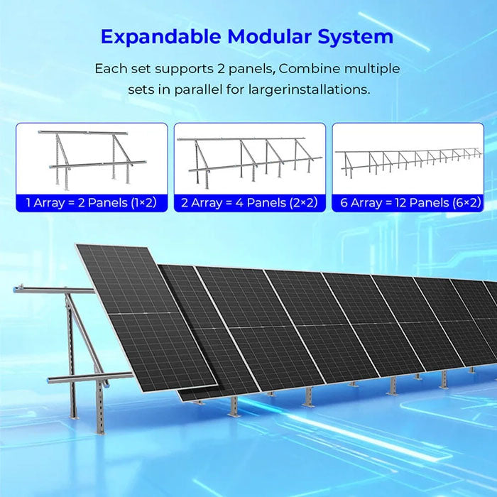 SunGoldPower Modular & Expandable Ground Mount Brackets for 2× 400W–590W Solar Panels