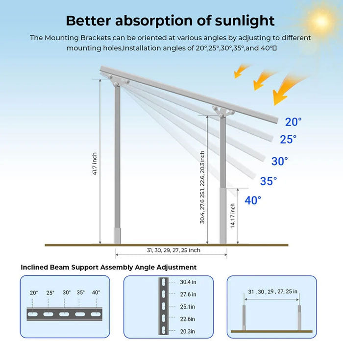 SunGoldPower Modular & Expandable Ground Mount Brackets for 2× 400W–590W Solar Panels