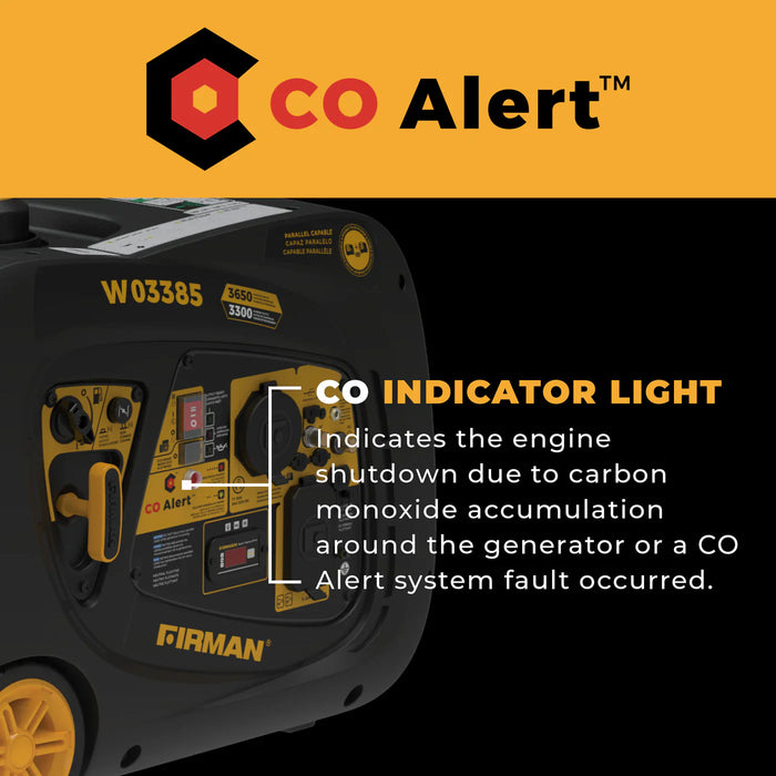 Firman W03385 3300W/3650W Inverter Generator Gas Portable with Electric Start CO Alert New