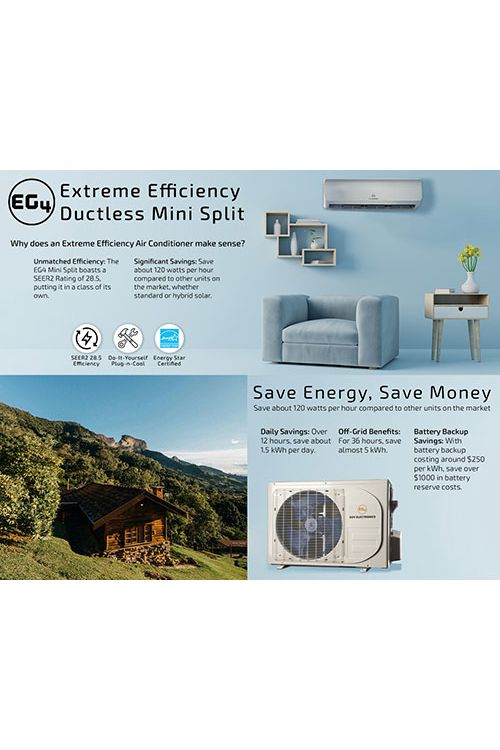 EG4 AC 12K Mini-Split Air Conditioner Heat Pump 12000 BTU SEER2 28.5 Plug-N-Cool Do-It-Yourself Installation
