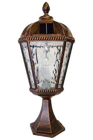 Image of Gama Sonic Royal Pier Mount Solar Lamp with GS-Solar LED Light Bulb - Brushed Bronze