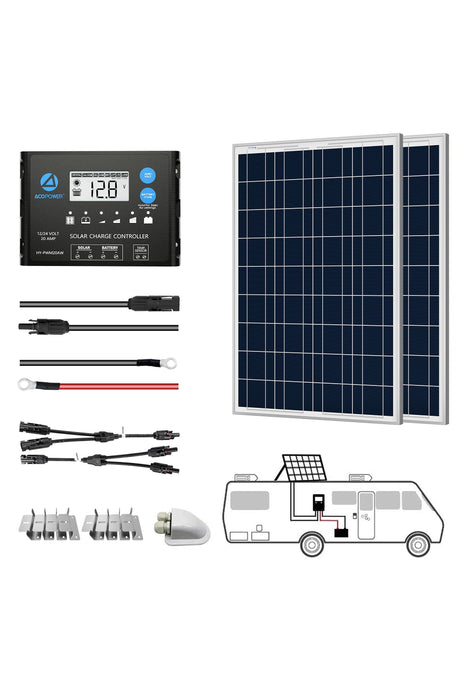 ACOPOWER 12V  Polycrystalline Solar RV Kits + MPPT / PWM Charge Controller
