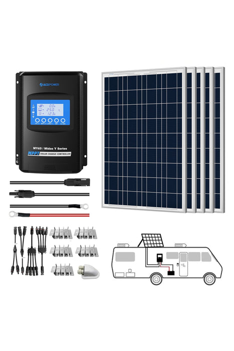 ACOPOWER 12V  Polycrystalline Solar RV Kits + MPPT / PWM Charge Controller