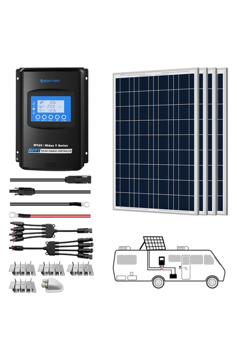 ACOPOWER 12V  Polycrystalline Solar RV Kits + MPPT / PWM Charge Controller
