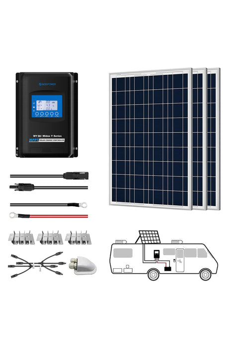 ACOPOWER 12V  Polycrystalline Solar RV Kits + MPPT / PWM Charge Controller