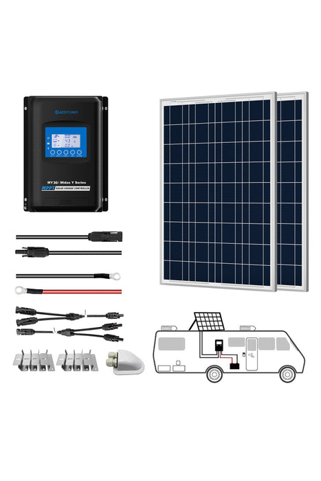 ACOPOWER 12V  Polycrystalline Solar RV Kits + MPPT / PWM Charge Controller