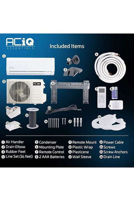 ACiQ 12,000 BTU 19 SEER2 Essentials Single Zone Wall Mounted Mini Split System w/ WiFi - 230V