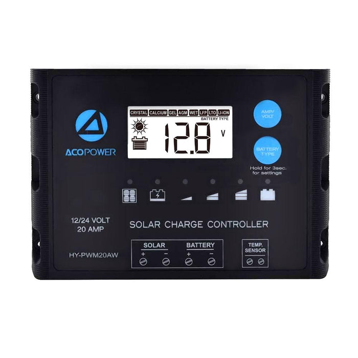 ACOPOWER 20A ProteusX Waterproof PWM Solar Charge Controller Compatible With 8 Battery Types