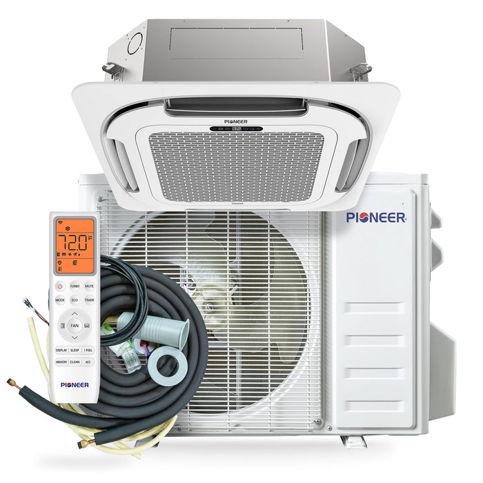 Pioneer® Quantum Ultra™ 24,000 BTU 22.5 SEER2 230V Ceiling Cassette Ductless Mini-Split Air Conditioner Inverter Heat Pump Full Set