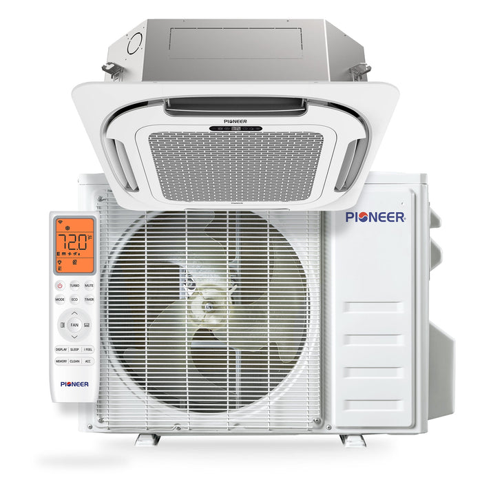 Pioneer® Quantum Ultra™ 18,000 BTU 20.5 SEER2 230V Ceiling Cassette Ductless Mini-Split Air Conditioner Inverter Heat Pump Full Set
