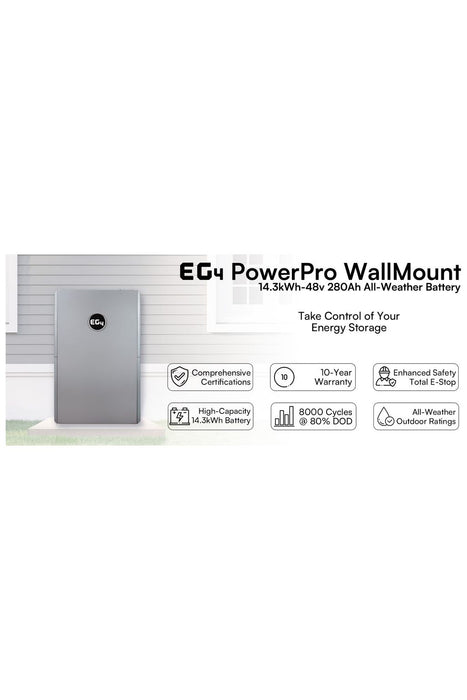 EG4 | PowerPro WallMount AllWeather Lithium Battery | 48V 280Ah | 14.3kWh LiFePO4 | All-Weather Energy Storage | UL1973, UL9540A  (34)