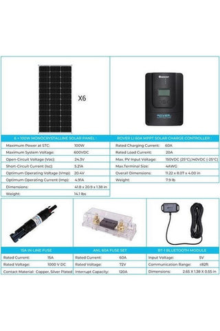 Image of Renogy 600W 12V/24V Monocrystalline Premium Solar Kit With Rover 60A Charge Controller