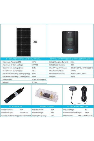 Image of Renogy 800W 12V/24V Monocrystalline Premium Solar Kit with Rover 60A Charger Controller