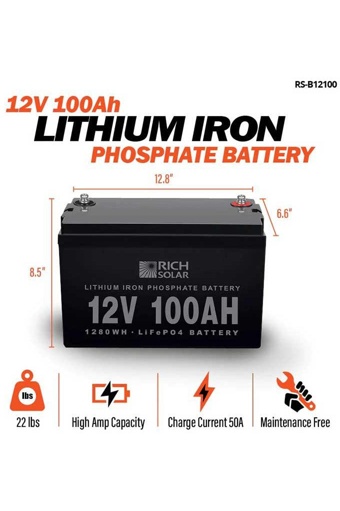 Rich Solar 12V 100Ah LiFePO4 Lithium Iron Phosphate Battery - Renewable Outdoors