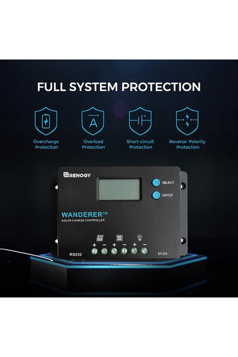 Renogy 100W 12V Monocrystalline Solar Starter Kit With Wanderer Charge Controller