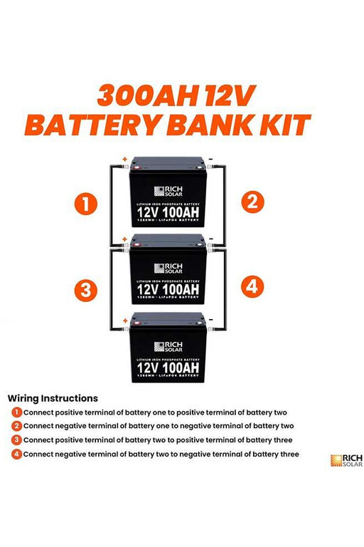 Rich Solar 12V - 300AH - 3.6kWh Lithium Battery Bank - Renewable Outdoors