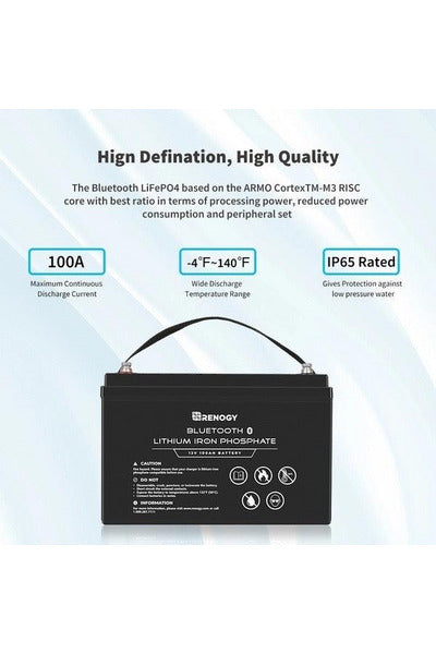 Renogy 12V 100Ah Lithium Iron Phosphate Battery with Bluetooth